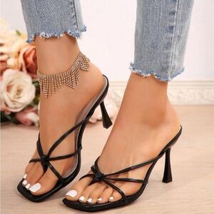 Spring/Summer Fashionable Stiletto Heel Women's Black Color Sandal